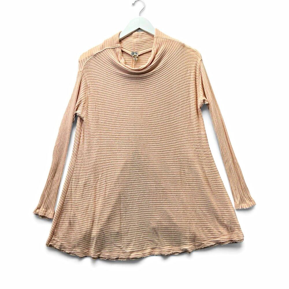 We The Free Women’s Size S Beige Striped Cowl Neck Tunic Keyhole Rayon Blend